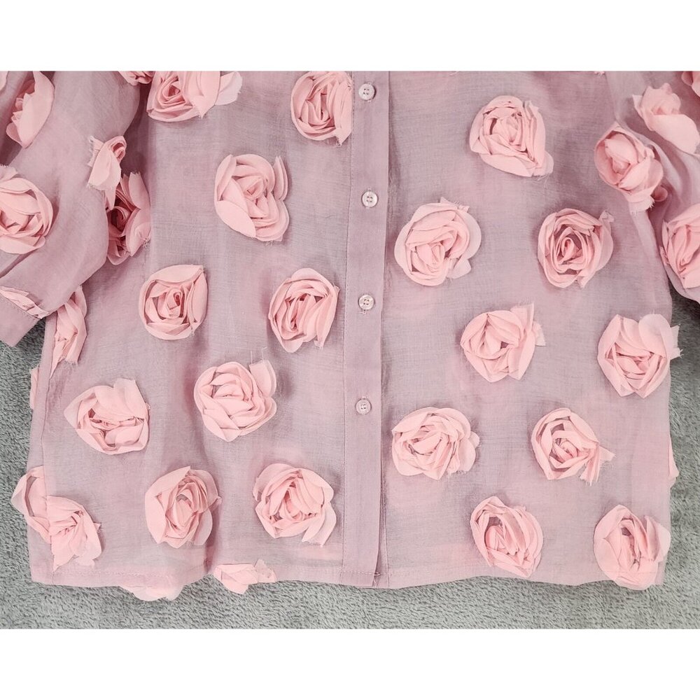 The Retreat Collection Shirt Womens Large Pink Floral Button Up Short Sleeve - Picture 7 of 9